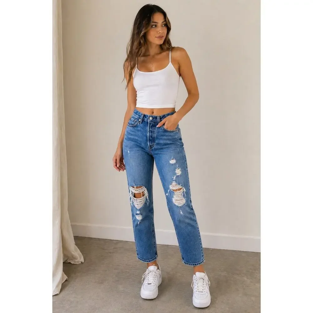 Vintage Levi’s 501 Jeans W28 L26 Distressed Button Fly Cropped Blue